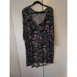 Ellos Womens Floral  Boho Tunic Top Size 2x Flowy Romantic Hi Low Hem Stretch
